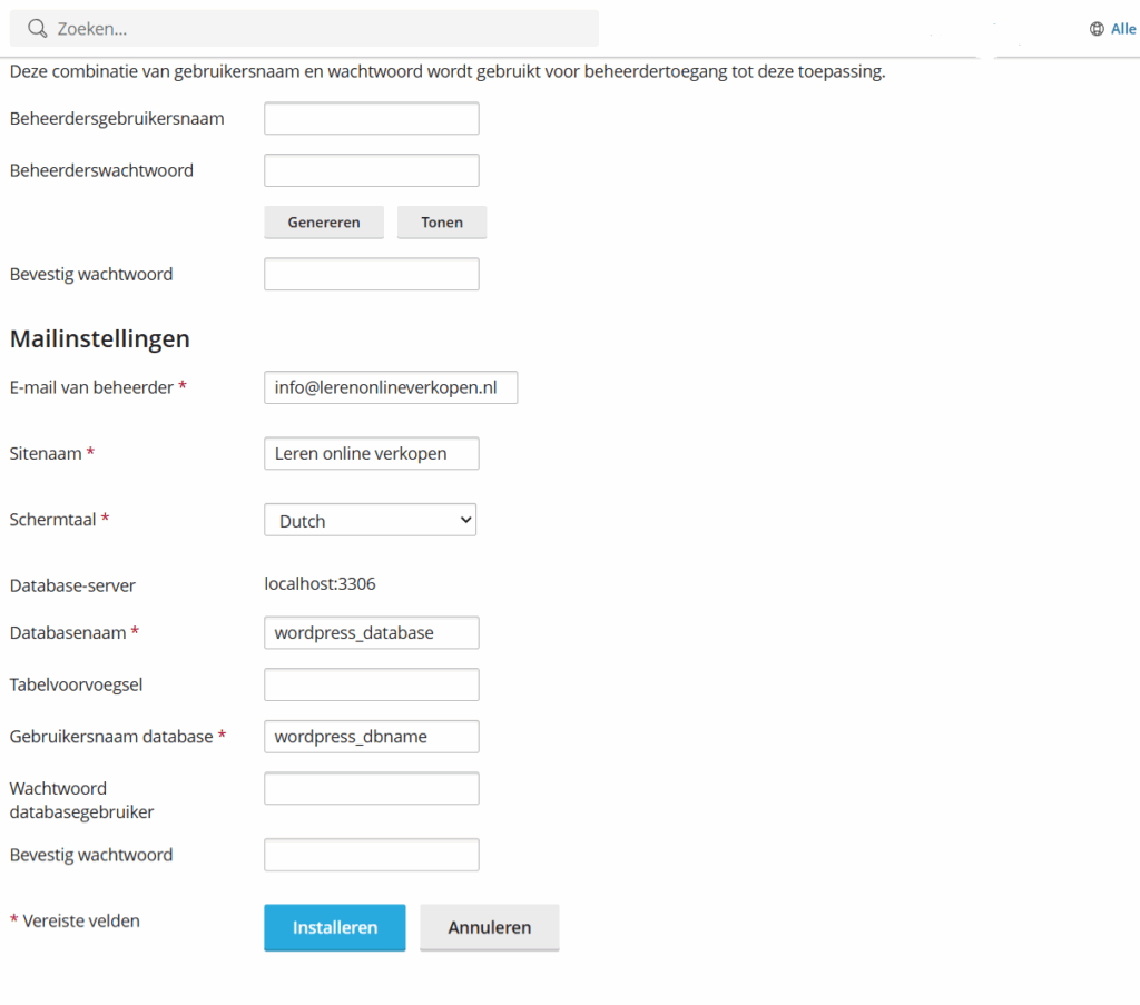 wp installatie uitgebreid
